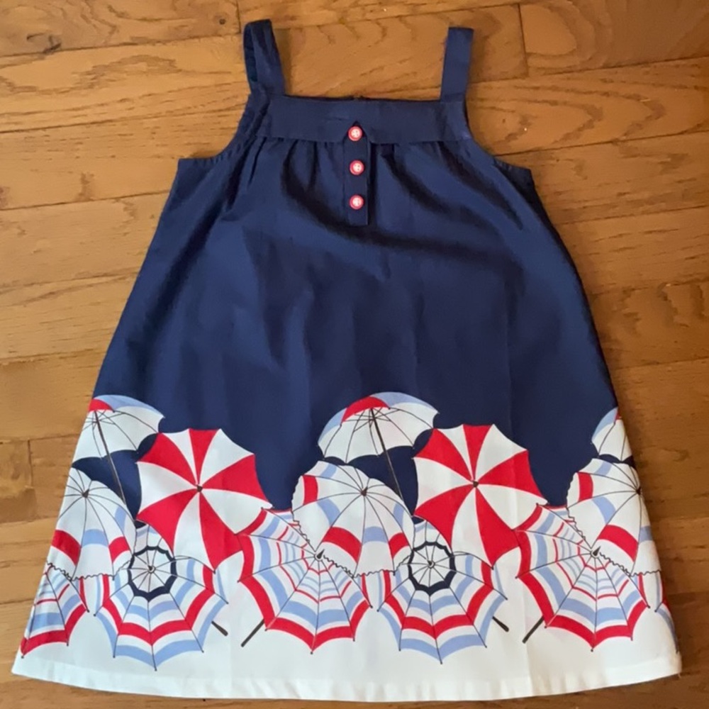 Janie and Jack Navy Blue Dress with Red and White Umbrella Design